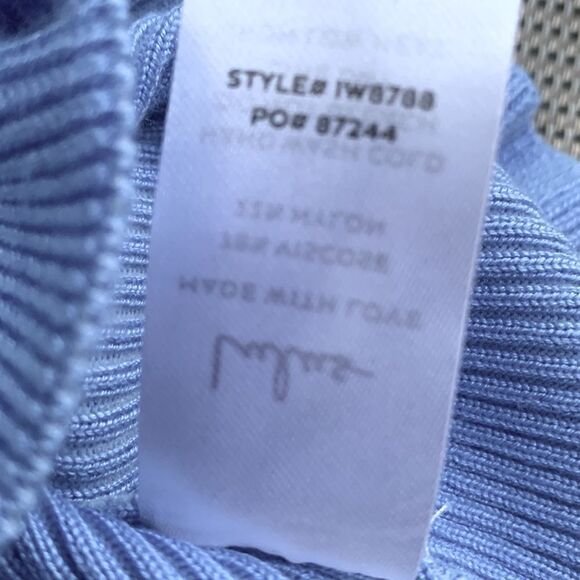 LULUS ribbed knit off the shoulder cropped top ruffled hemline periwinkle blue - Picture 5 of 8